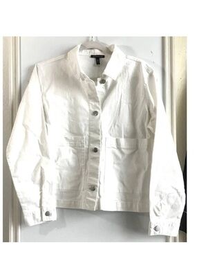 Eileen Fisher White Button-Front Cotton Jacket - XS EUC!